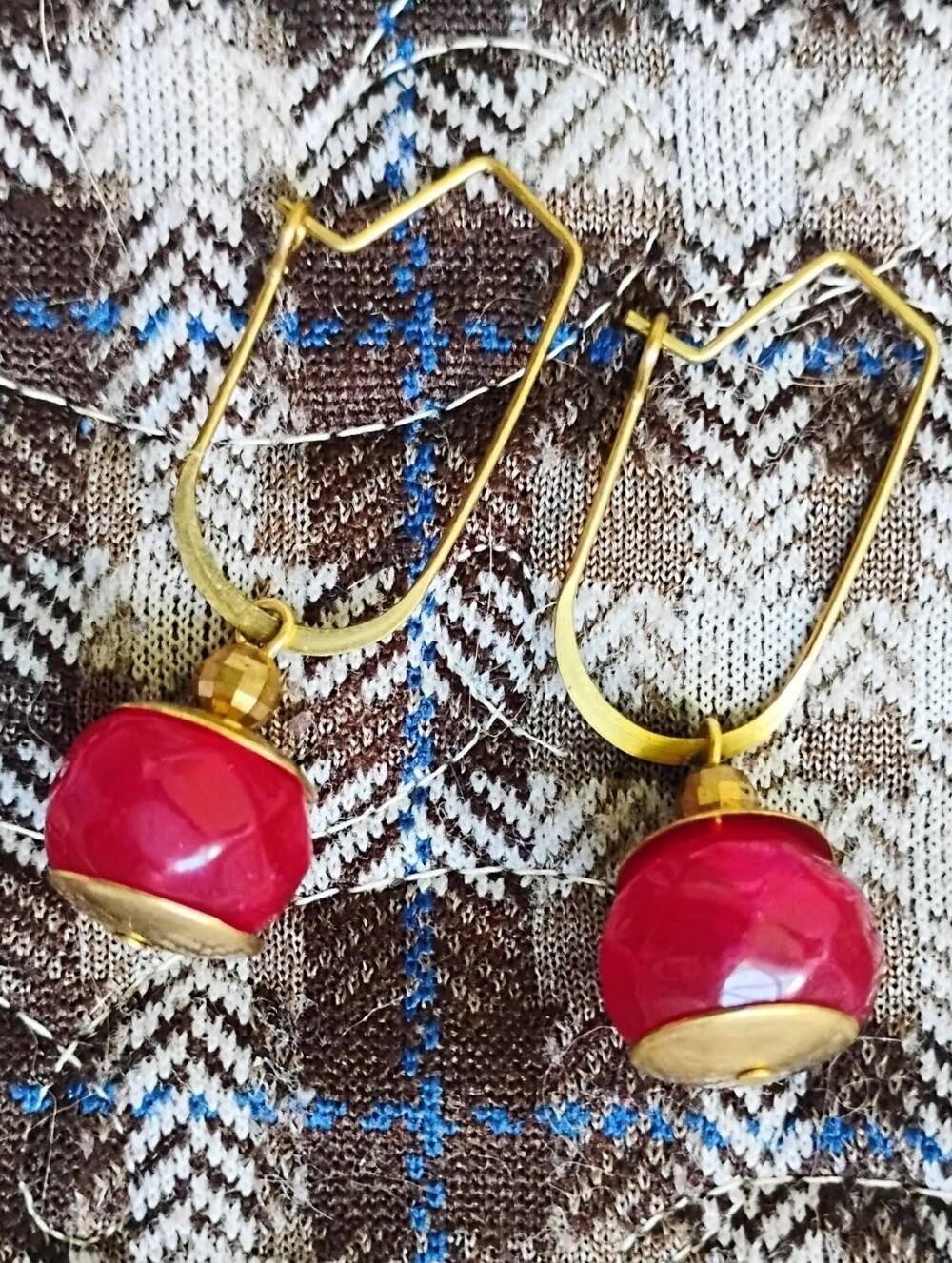Handmade Faceted Ruby U Hoops - Picture 2 of 6